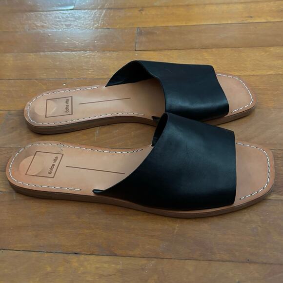 Dolce Vita Size 8.5 Cato Asymmetrical Slide Sandals Black Leather - Picture 2 of 4